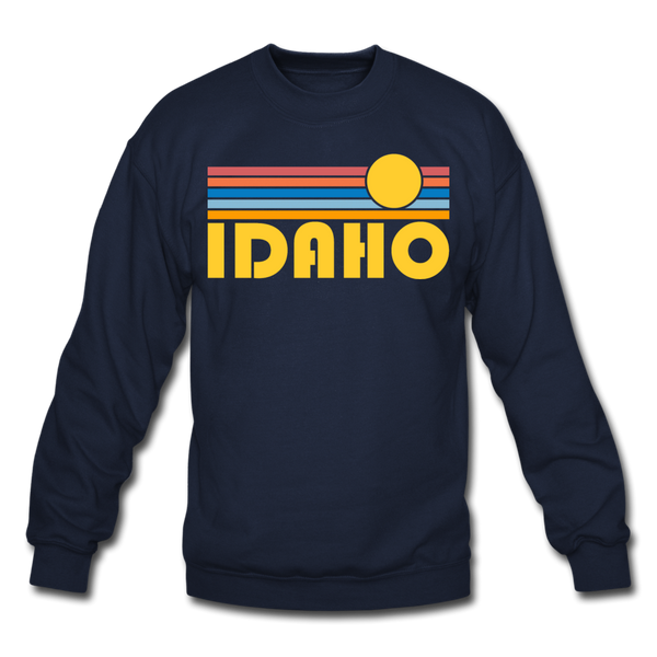 Idaho Sweatshirt - Retro Sunrise Idaho Crewneck Sweatshirt - navy