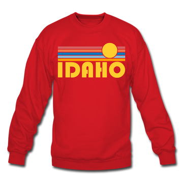 Idaho Sweatshirt - Retro Sunrise Idaho Crewneck Sweatshirt - red