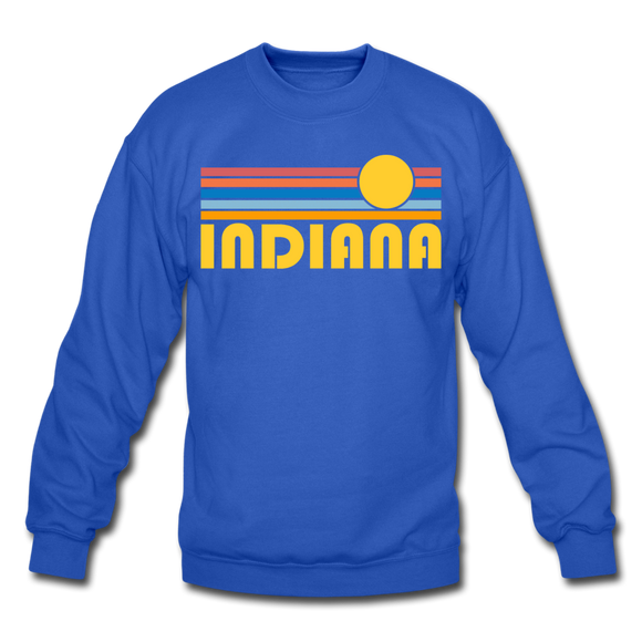 Indiana Sweatshirt - Retro Sunrise Indiana Crewneck Sweatshirt - royal blue