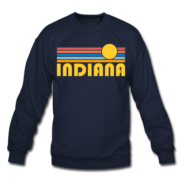 Indiana Sweatshirt - Retro Sunrise Indiana Crewneck Sweatshirt - navy