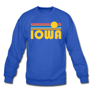 Iowa Sweatshirt - Retro Sunrise Iowa Crewneck Sweatshirt - royal blue