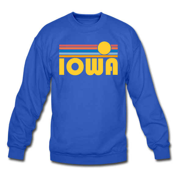 Iowa Sweatshirt - Retro Sunrise Iowa Crewneck Sweatshirt - royal blue