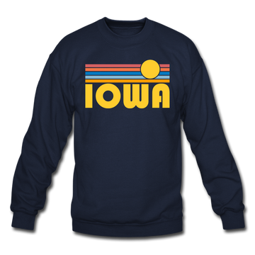 Iowa Sweatshirt - Retro Sunrise Iowa Crewneck Sweatshirt - navy
