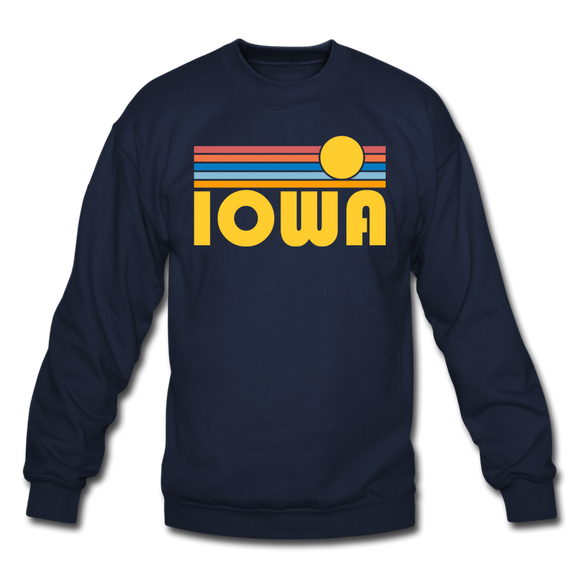 Iowa Sweatshirt - Retro Sunrise Iowa Crewneck Sweatshirt - navy