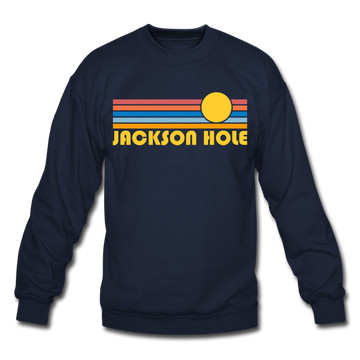 Jackson Hole, Wyoming Sweatshirt - Retro Sunrise Jackson Hole Crewneck Sweatshirt - navy