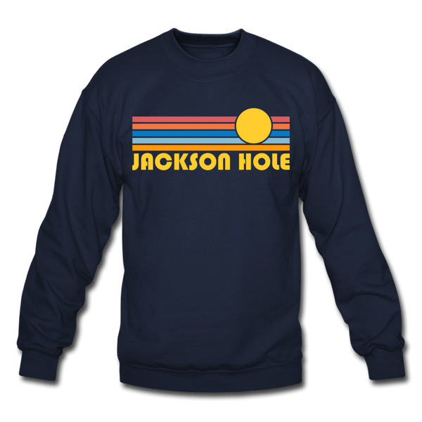 Jackson Hole, Wyoming Sweatshirt - Retro Sunrise Jackson Hole Crewneck Sweatshirt - navy