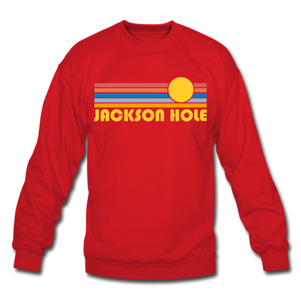 Jackson Hole, Wyoming Sweatshirt - Retro Sunrise Jackson Hole Crewneck Sweatshirt - red