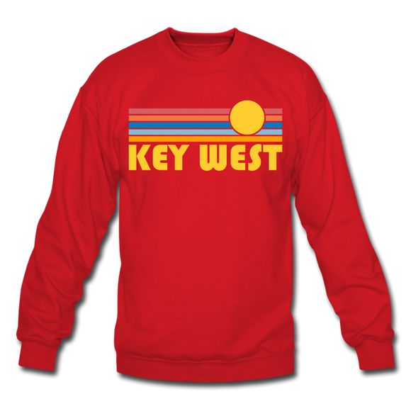 Key West, Florida Sweatshirt - Retro Sunrise Key West Crewneck Sweatshirt - red