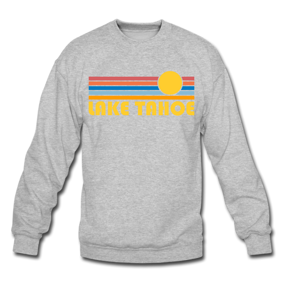 Lake Tahoe, California Sweatshirt - Retro Sunrise Lake Tahoe Crewneck Sweatshirt - heather gray