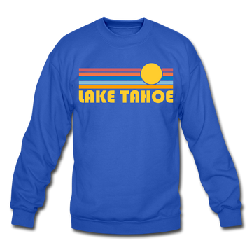 Lake Tahoe, California Sweatshirt - Retro Sunrise Lake Tahoe Crewneck Sweatshirt - royal blue