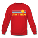 Lake Tahoe, California Sweatshirt - Retro Sunrise Lake Tahoe Crewneck Sweatshirt - red