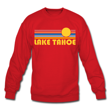 Lake Tahoe, California Sweatshirt - Retro Sunrise Lake Tahoe Crewneck Sweatshirt - red