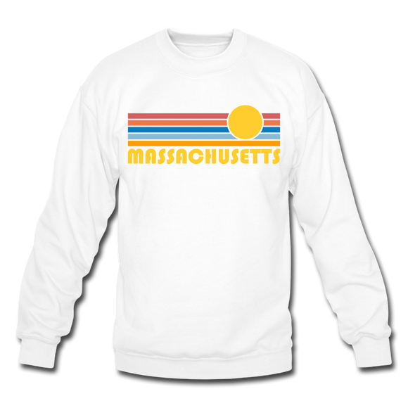 Massachusetts Sweatshirt - Retro Sunrise Massachusetts Crewneck Sweatshirt - white