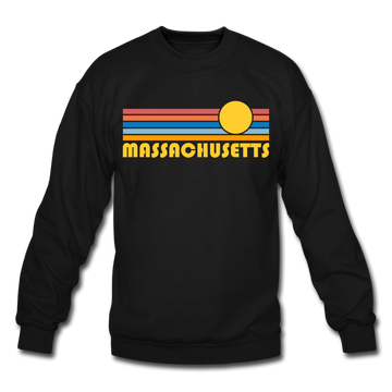 Massachusetts Sweatshirt - Retro Sunrise Massachusetts Crewneck Sweatshirt - black