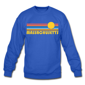 Massachusetts Sweatshirt - Retro Sunrise Massachusetts Crewneck Sweatshirt - royal blue