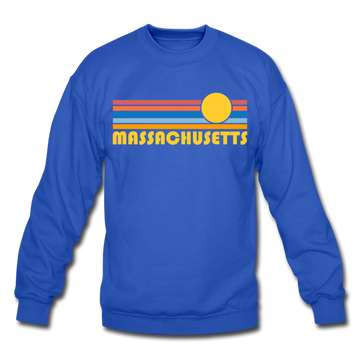 Massachusetts Sweatshirt - Retro Sunrise Massachusetts Crewneck Sweatshirt - royal blue
