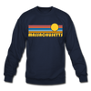 Massachusetts Sweatshirt - Retro Sunrise Massachusetts Crewneck Sweatshirt - navy