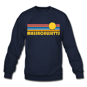 Massachusetts Sweatshirt - Retro Sunrise Massachusetts Crewneck Sweatshirt - navy