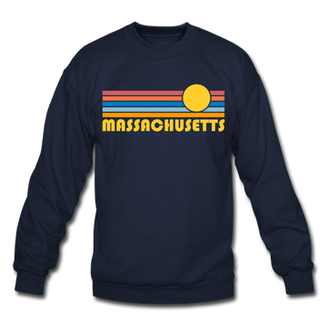 Massachusetts Sweatshirt - Retro Sunrise Massachusetts Crewneck Sweatshirt - navy
