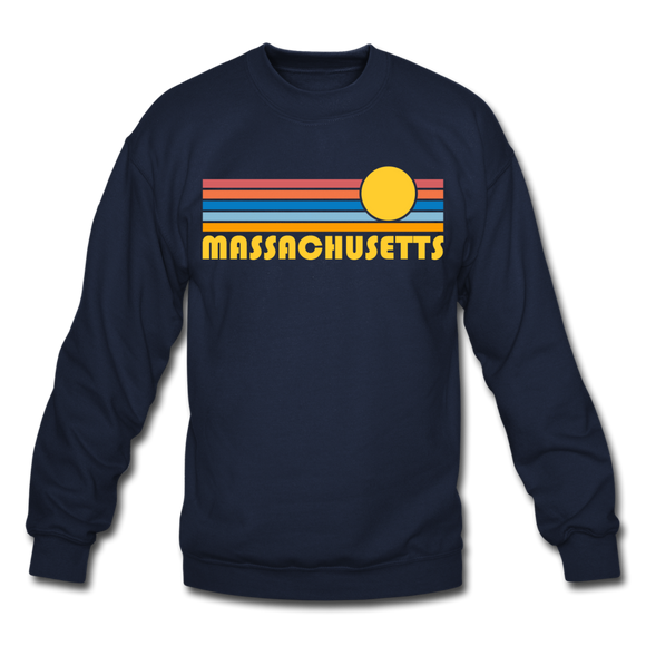 Massachusetts Sweatshirt - Retro Sunrise Massachusetts Crewneck Sweatshirt - navy