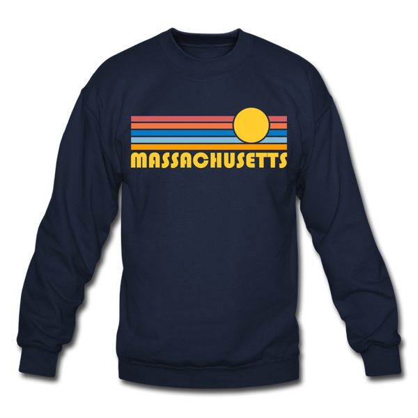 Massachusetts Sweatshirt - Retro Sunrise Massachusetts Crewneck Sweatshirt - navy