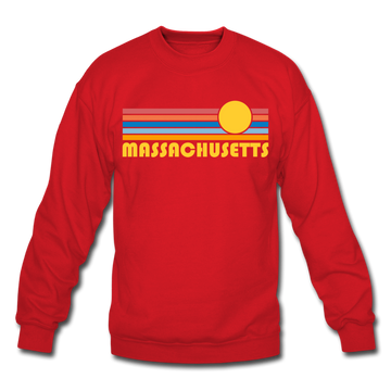 Massachusetts Sweatshirt - Retro Sunrise Massachusetts Crewneck Sweatshirt - red