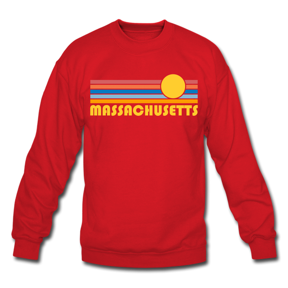 Massachusetts Sweatshirt - Retro Sunrise Massachusetts Crewneck Sweatshirt - red