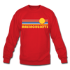 Massachusetts Sweatshirt - Retro Sunrise Massachusetts Crewneck Sweatshirt - red