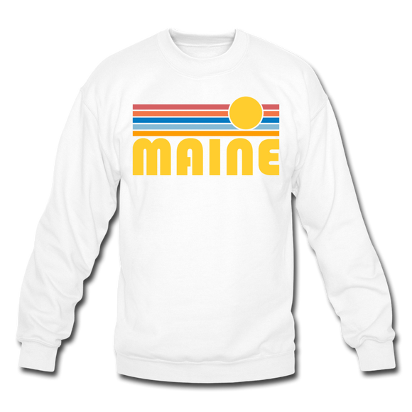Maine Sweatshirt - Retro Sunrise Maine Crewneck Sweatshirt - white