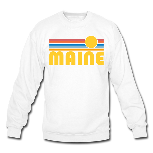 Maine Sweatshirt - Retro Sunrise Maine Crewneck Sweatshirt - white