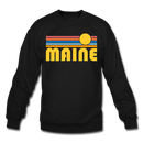 Maine Sweatshirt - Retro Sunrise Maine Crewneck Sweatshirt - black
