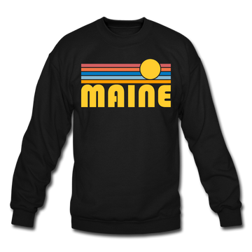 Maine Sweatshirt - Retro Sunrise Maine Crewneck Sweatshirt - black