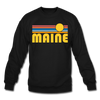Maine Sweatshirt - Retro Sunrise Maine Crewneck Sweatshirt - black