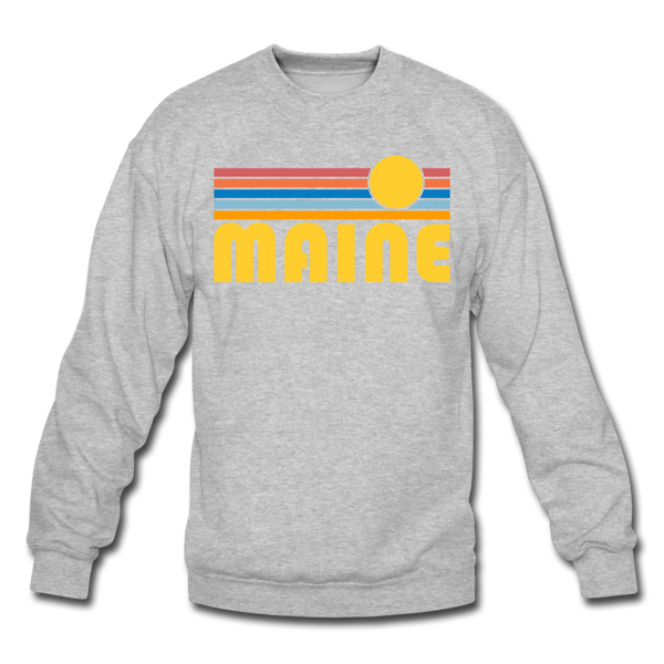Maine Sweatshirt - Retro Sunrise Maine Crewneck Sweatshirt - heather gray