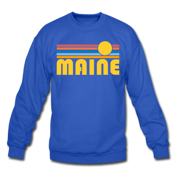 Maine Sweatshirt - Retro Sunrise Maine Crewneck Sweatshirt - royal blue