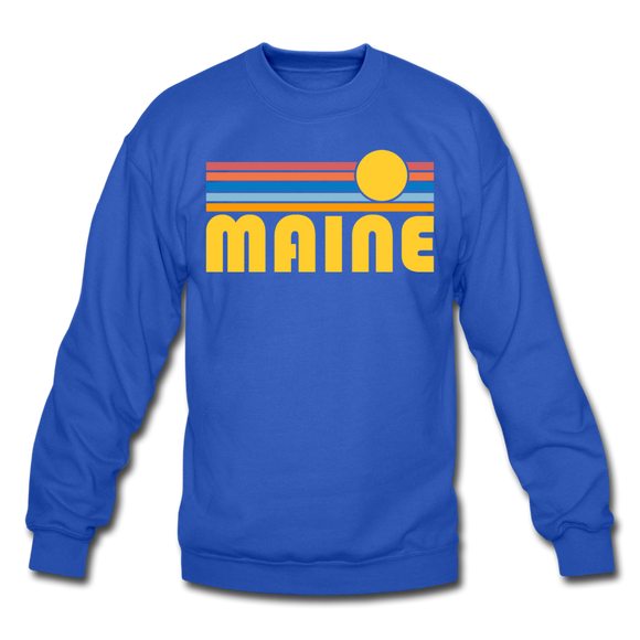 Maine Sweatshirt - Retro Sunrise Maine Crewneck Sweatshirt - royal blue
