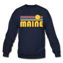 Maine Sweatshirt - Retro Sunrise Maine Crewneck Sweatshirt - navy