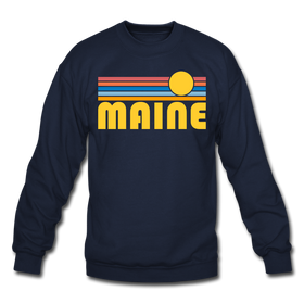 Maine Sweatshirt - Retro Sunrise Maine Crewneck Sweatshirt - navy
