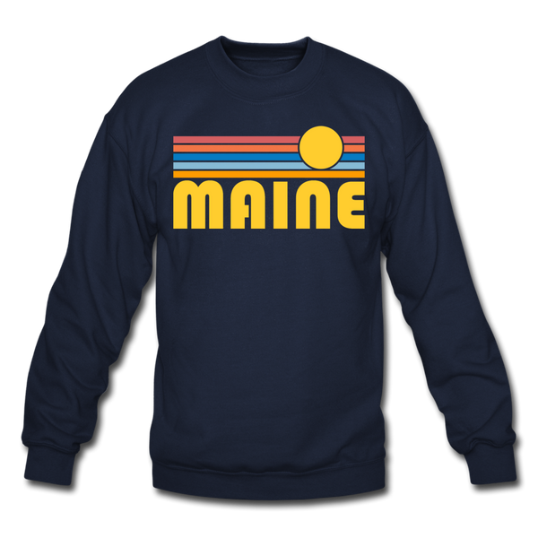 Maine Sweatshirt - Retro Sunrise Maine Crewneck Sweatshirt - navy