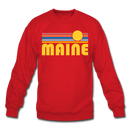 Maine Sweatshirt - Retro Sunrise Maine Crewneck Sweatshirt - red