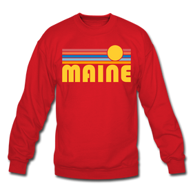 Maine Sweatshirt - Retro Sunrise Maine Crewneck Sweatshirt - red