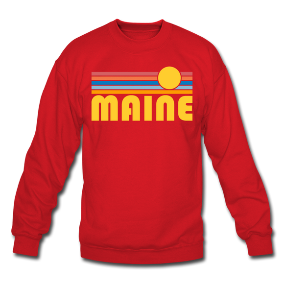 Maine Sweatshirt - Retro Sunrise Maine Crewneck Sweatshirt - red