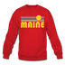 Maine Sweatshirt - Retro Sunrise Maine Crewneck Sweatshirt - red