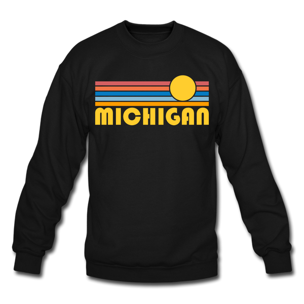 Michigan Sweatshirt - Retro Sunrise Michigan Crewneck Sweatshirt - black