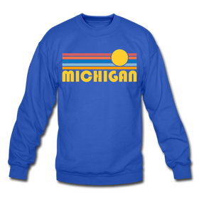 Michigan Sweatshirt - Retro Sunrise Michigan Crewneck Sweatshirt - royal blue