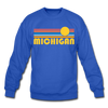 Michigan Sweatshirt - Retro Sunrise Michigan Crewneck Sweatshirt - royal blue