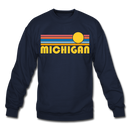 Michigan Sweatshirt - Retro Sunrise Michigan Crewneck Sweatshirt - navy