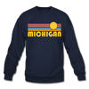 Michigan Sweatshirt - Retro Sunrise Michigan Crewneck Sweatshirt - navy