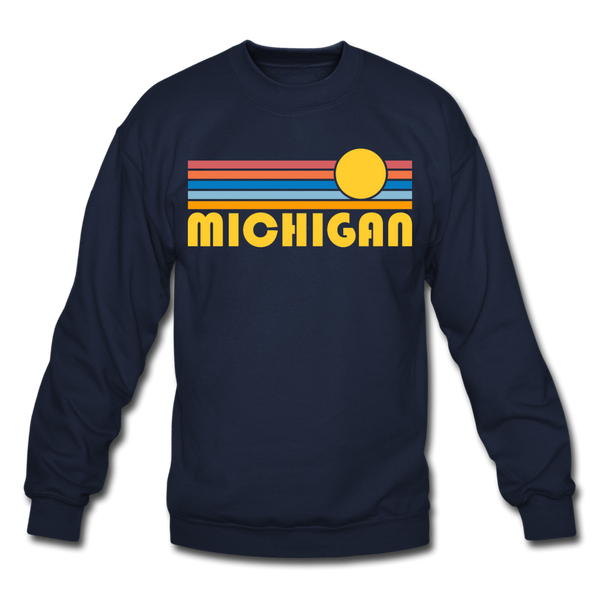 Michigan Sweatshirt - Retro Sunrise Michigan Crewneck Sweatshirt - navy