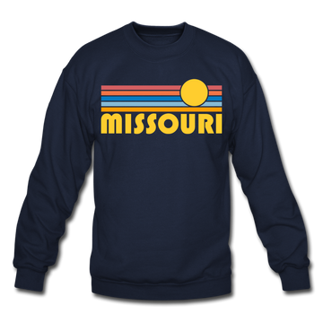 Missouri Sweatshirt - Retro Sunrise Missouri Crewneck Sweatshirt - navy